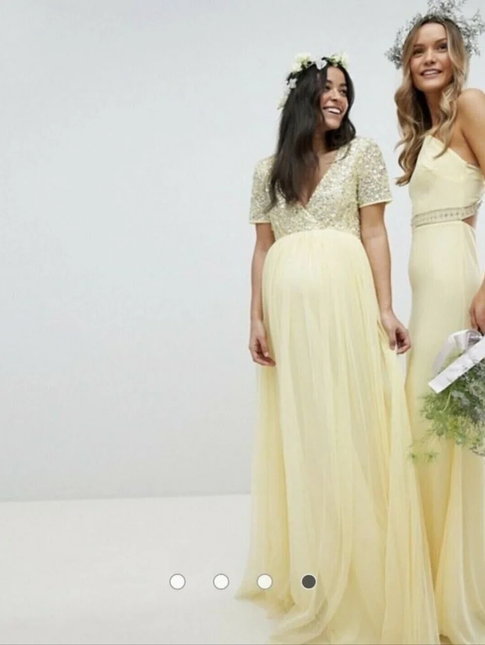 Maya Maternity Cap Sleeve Delicate Sequin Detail Tulle Maxi Dress in Lemon 10 - Picture 4 of 15